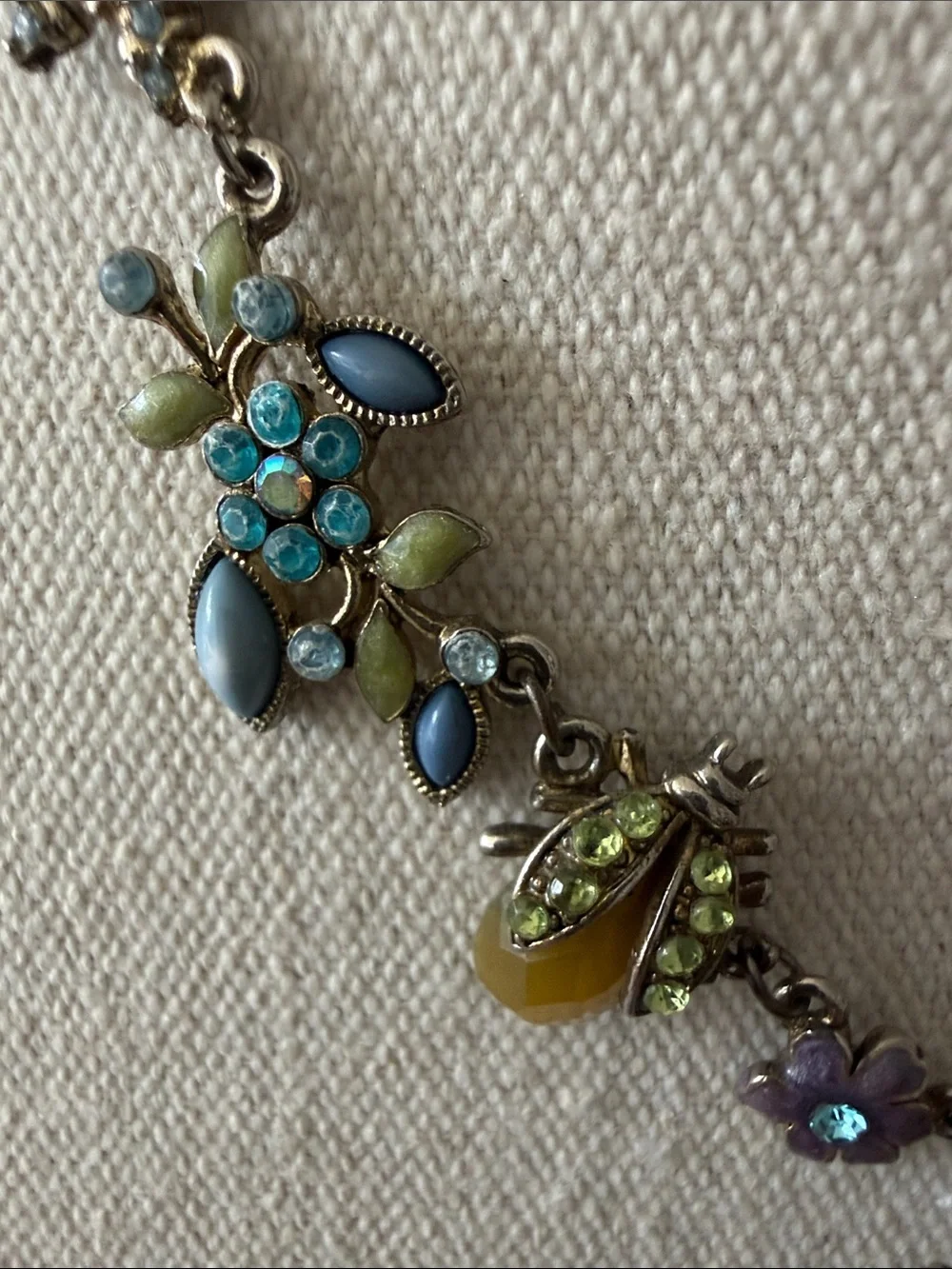 Flowers, Butterflies & Ladybugs on Y Shaped Silver Tone Adjustable Necklace.